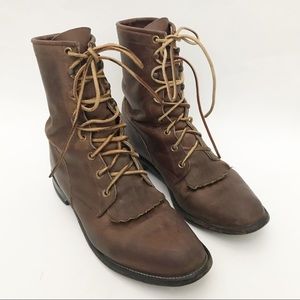 Justin vintage lace up brown leather combat boots
